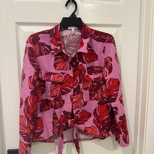 Sofia linen blend tie front top with pockets